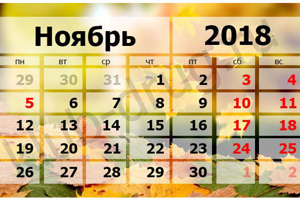О выходных и нерабочих праздничных днях в ноябре